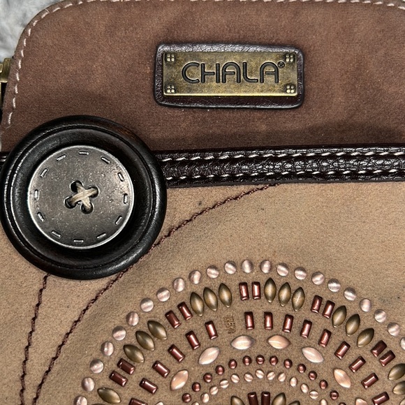Chala Crossbody Tan Suede Beaded Purse - Picture 4 of 5
